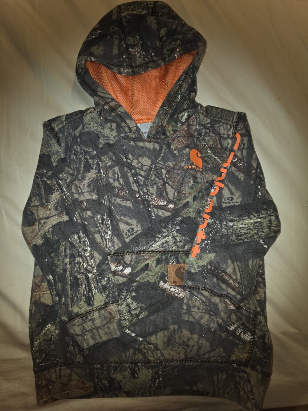 Carhartt Hoodie Boys 5 Brown Camo Fleece Pullover Sweatshirt Mossy Oak Hunting